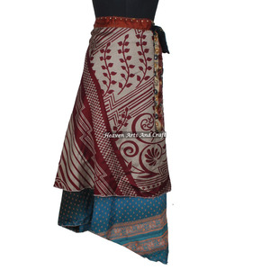 Unique Rajasthani Silk Sari Magic Wrap <b>Skirts</b> Night Wear Silk Wrap Dress Indian Silk Wrap for Summer Manufacturer Wholesaler - Product Image 1
