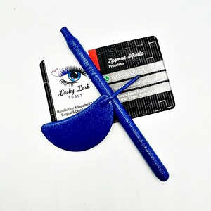 Espejo de pestañas con purpurina azul en forma de mariposa y Media Luna personalizado herramienta de pestañas ecológica de acero inoxidable sólido etiqueta personalizada - Product Image 1