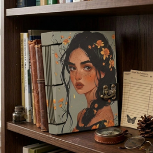 <b>A5</b> Floral Portrait Handmade Paper Journal | Eco Friendly Hardcover Lock Diary <b>Notebook</b> with Artistic Cover Design Gift Set Daily - Product Image 2