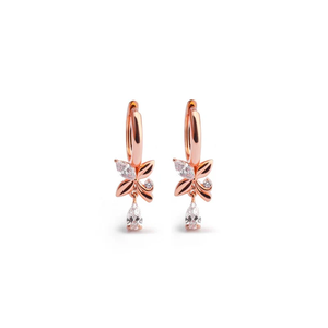 Pendientes de Aro Marquise con Pequeño Dije Floral en Forma de Pera, Chapados en Oro de 18K, Pendientes de Aro Modernos para Mujer - Product Image 2