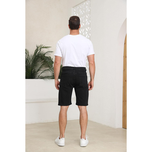 Pantalones Cortos de Mezclilla Negros para Hombre, de Moda, Pierna Recta, Cintura Media, Casuales de Verano, de Algodón, Teñido Liso, Lavado Oscuro, Estilo Tejido, ODM OEM - Product Image 2