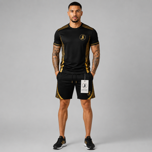 Men Summer <b>Set</b> Premium Cotton Blend Matching Shirt And Shorts Soft Comfortable Breathable Clothing For Summer Vacation Outdoor - Product Image 1