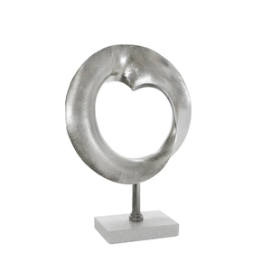 Escultura Metálica Moderna de Lujo con Base de Mármol Blanco, Estatua de Disco de Aluminio con Acabado Plateado para Hogar, Oficina, Sala de Estar - Product Image 1