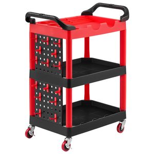 Chariot utilitaire robuste à 3 niveaux, capacité de 300 lb, roues pivotantes à 360 degrés avec freins, chariot de service roulant en plastique pour la cuisine - Product Image 1