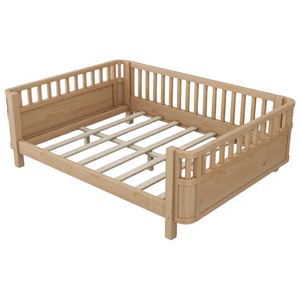 Cadre de lit pour enfant en teck minimaliste, profil bas, avec barrières de sécurité latérales, sans matelas - Product Image 4