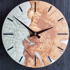 Custom Resin & Olive Wood Wall <b>Clock</b> Live Edge Rustic Home Decor - Product Image 1
