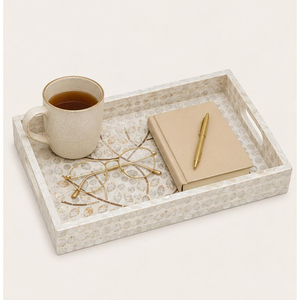 Plateau de service rectangulaire en nacre incrustée fait main, motif mosaïque arbre, plateau décoratif de luxe pour table basse ou ottoman - Product Image 4