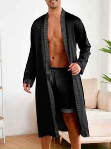 Bata de Baño de Seda Satinada para Hombre, Pijama Sexy, Ropa de Dormir Larga sin Mangas, Bata Casual para Verano - Product Image 4