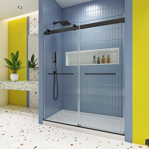 Porta doccia 6074 Bypass con sistema Soft Close 5/16 \ "vetro temperato e porta scorrevole con finitura nera opacizzato - Product Image 3