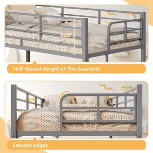 Letto a castello grigio con sponde alte, in ferro a tubo quadro, con scaletta laterale, ideale per la cameretta moderna dei bambini e per l'organizzazione con contenitore - Product Image 6