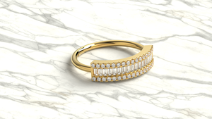 Anillo de Lujo de Oro de 18K con Tres Hileras de Diamantes Baguette, Banda de Media Eternidad Redonda con Pavé, Anillo de Boda Ancho y Elegante, Joyería Fina para Mujer - Product Image 3