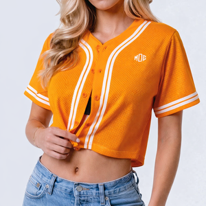 Maillot de baseball court pour femme de qualité supérieure, en maille, boutonné sur le devant, manches courtes, édition spéciale vintage, maillot d'entraînement, OEM en gros - Product Image 5