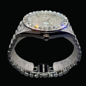 Reloj deportivo unisex de acero inoxidable de lujo de 41 mm con esfera helada, grandes diamantes de moissanita, logotipo cuadrado, aleación, cuarzo, estilo hip hop - Product Image 4