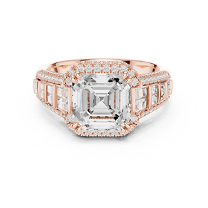 Brilliant Asscher Cut GRA Certified Lab Grown Diamond <b>Ring</b> In 14k Rose Gold Halo Style Wide Band Luxury <b>Statement</b> Wholesale <b>Ring</b> - Product Image 1