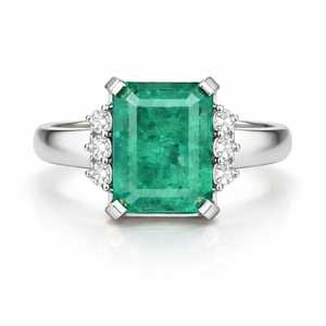 Anillo de hombre con esmeralda octogonal natural y diamantes, oro sólido de 14 quilates, joyería fina de lujo, anillo de compromiso para hombre - Product Image 4