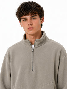 <b>Men</b>’s Premium Beige Fleece Sweatshirt <b>Half</b> <b>Zip</b> Pullover <b>Jacket</b> Soft Polar Fleece Top High Neck Winter Sweatshirt Lightweight - Product Image 4