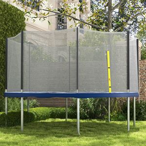 14ft Round Outdoor Safety <b>Trampoline</b> with Yellow Weather-Resistant Safety Net Enclosure 8 Straight Poles - Product Image 1