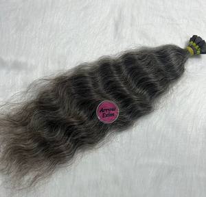 Extensions de cheveux indiens Remy vierges de haute qualité, grises, bouclées, non traitées, à pointe plate, invisibles, avec kératine, 100% cheveux vierges - Product Image 6