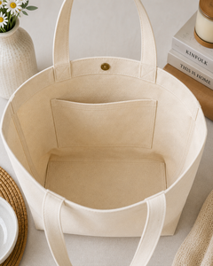 Bolsa de Lona Bordada con Diseño Floral 'Enjoy the Little Things', Estilo Asa Corta Beige, para Compras y Viajes - Product Image 5