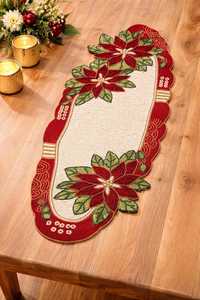 Handmade Beaded <b>Table</b> <b>Runner</b> | Red Floral Poinsettia Christmas Holiday Decor - Product Image 5