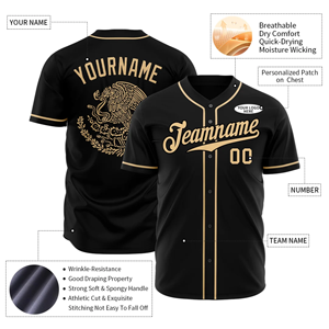 Maillots de baseball haut de gamme avec chemises en mesh de qualité supérieure et maillots à col en V, manches courtes boutonnées sur le devant, couleur noire - Product Image 4