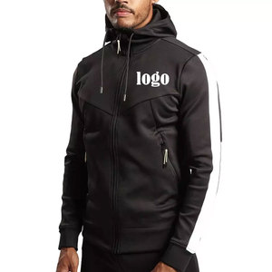 Men's <b>Black</b> Hooded Zip-Up Sweatshirt Slim Fit Breathable Sporty Style With Front Logo Print Regular Sleeve Knitted Polyester - Product Image 5