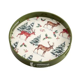 Vintage Eco-Friendly Round Lacquer Serving Tray with Custom Pattern for Daily Home <b>Decor</b> and Hotel Service - Product Image 2
