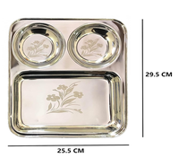 Assiette à dîner divisée en acier inoxydable Budget – Plateau alimentaire à 3 compartiments pour la maison et la cantine