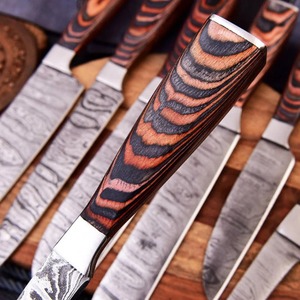 Handmade Damascus Steel Chef <b>Knife</b> <b>Set</b>, Pakka Wood Handles, Leather Sheath, 7 Piece - Product Image 3
