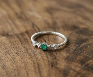 Natural <b>Emerald</b> 925 Sterling Silver Beaded <b>Band</b> <b>Ring</b> | Diamond Accent Handmade Fine Jewelry Gift for Women Wholesale Price - Product Image 4