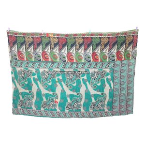 <b>Quilts</b> Blanket <b>Throw</b> Bengali Gudari Reversible Cotton Quilted Indian Handmade Old Vintage Kantha <b>Quilt</b> Bedspread Vintage Decor - Product Image 2