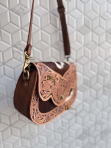 Bolso de Mano de Cuero Vacuno Estilo Occidental, Tallado a Mano, Tamaño Pequeño, Tipo Bandolera, Estilo Bohemio, Hecho a Mano, Multiusos - Product Image 3