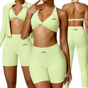 Conjunto Deportivo Fiess de 4 Piezas: Sujetador Deportivo de Alta Sujeción, Transpirable y de Secado Rápido, Leggings de Spandex/Nylon, Chaqueta con Cremallera Frontal y Efecto Scrunch Butt para Gimnasio - Product Image 5