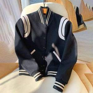 Fashion <b>Red</b> Varsity Knitted <b>Jacket</b> with Patchwork Regular Length <b>Waterproof</b> - Product Image 2