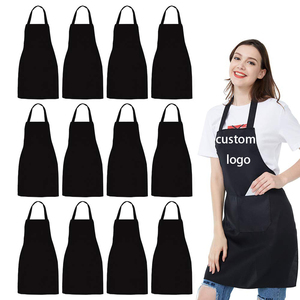 Tablier unisexe en coton noir tricoté avec poche et fermeture à bouton-pression pour restaurant et bar, bretelles réglables, uniforme pour le personnel de service - Product Image 1