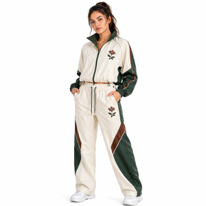 Ensemble de survêtement coupe-vent color block avec veste zippée et joggers décontractés respirants, tenue deux pièces streetwear 2026 - Product Image 1