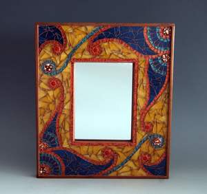 Yellow Blue Resin Mosaic <b>Mirror</b> Rectangle <b>Wall</b> Mounted Glass Tile Art Piece Indoor Home Decor Ornament Patterned Reflective - Product Image 1