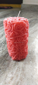 Designer Floral Carved Candle Set Red Luxury Pillar Candles for Romantic Decor Wedding Gift Bulk USA - Product Image 3