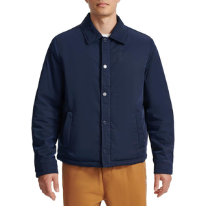 Men's Navy Blue Canvas <b>Coach</b> Jacket Turn-down Collar Button Closure Windproof Casual Regular Fit Autumn Wear - Product Image 1