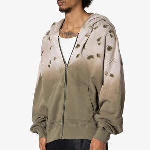 Sweat à capuche zippé pour homme, coupe oversize, délavé à l'acide, effet vieilli, style streetwear vintage, épais, effet délavé, veste à capuche oversize - Product Image 4
