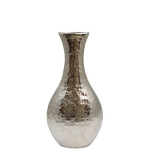 Modern Hammered Aluminium Flower <b>Vase</b> with Sleek Tall Neck Silver Textured Metal Tabletop Decor for Luxury Home and Wedding - Product Image 1