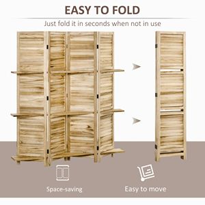 Divisorio Portatile a 4 Pannelli da 5,5 Piedi in Legno Naturale di Paulownia con Materiale in Carta e Mensole - Product Image 4