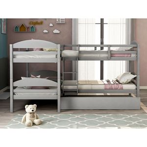 Letto a castello a L con letto estraibile grigio per bambini - Product Image 2
