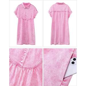 2025 <b>Women's</b> Summer Maxi Denim Dress <b>Short</b> Sleeve Button Collared Pleated Western <b>Jean</b> Pockets Simple Fashion Relaxed Fit - Product Image 6