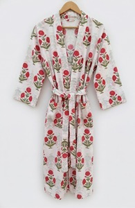 Camisón de Lujo Hecho a Mano 100% Algodón con Estampado Floral, Cuello Camisero, Cierre con Cordón, Manga Larga, para Mujer - Product Image 4