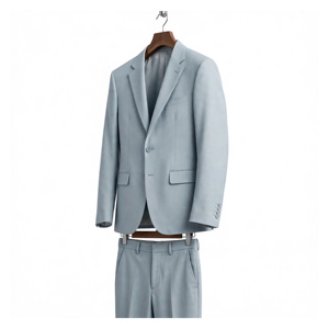 Costume d'affaires bleu clair pour homme, style britannique, 100 % polyester, infroissable, antistatique, simple boutonnage, col en V, coupe classique, boutonné - Product Image 5