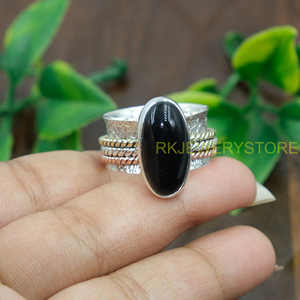 Natural Black Onyx <b>Spinner</b> <b>Ring</b>, Anxiety <b>Ring</b>, Pure 925 Sterling <b>Silver</b> <b>Spinner</b> <b>Ring</b> Hammered <b>Ring</b> With Brass And Copper Jewelry - Product Image 6