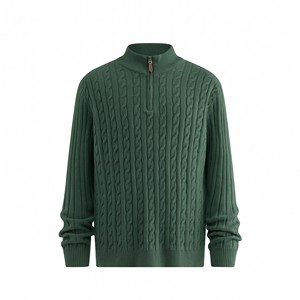 Cardigan en laine torsadée pour homme, col montant, fermeture éclair 1/4, pull d'hiver, couleur unie, manches longues, épais, anti-boulochage - Product Image 3