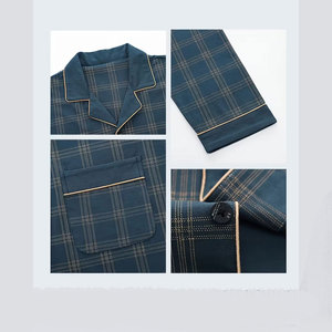 Ensemble de pyjama en coton à carreaux pour homme, 2 pièces, haut à manches longues boutonné avec poche, pantalon à taille élastique, vêtements de nuit décontractés, automne - Product Image 2