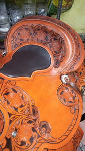 Selle de baril en cuir véritable Selle de course anglaise Western Roping Ranch Wade Saddle For Horse Riding - Product Image 6